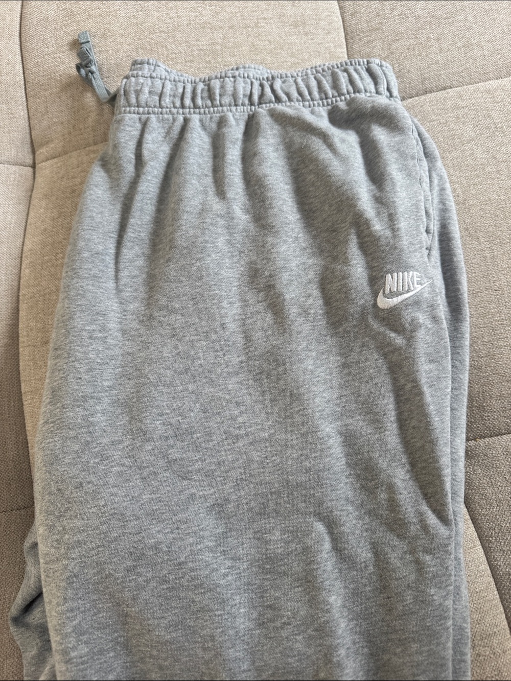 Nike Light Gray Fleece Track Pants with White Logo